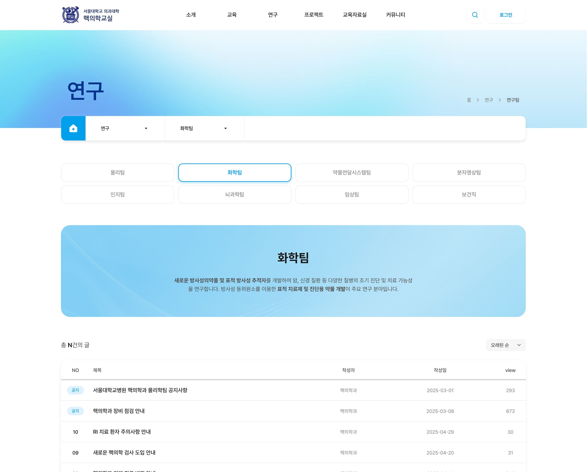 서울대학교 의과대학 핵의학교실 연구페이지 PC