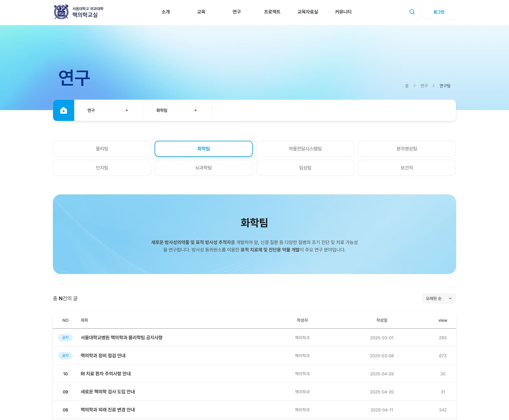 서울대학교 의과대학 핵의학교실 연구페이지 PC